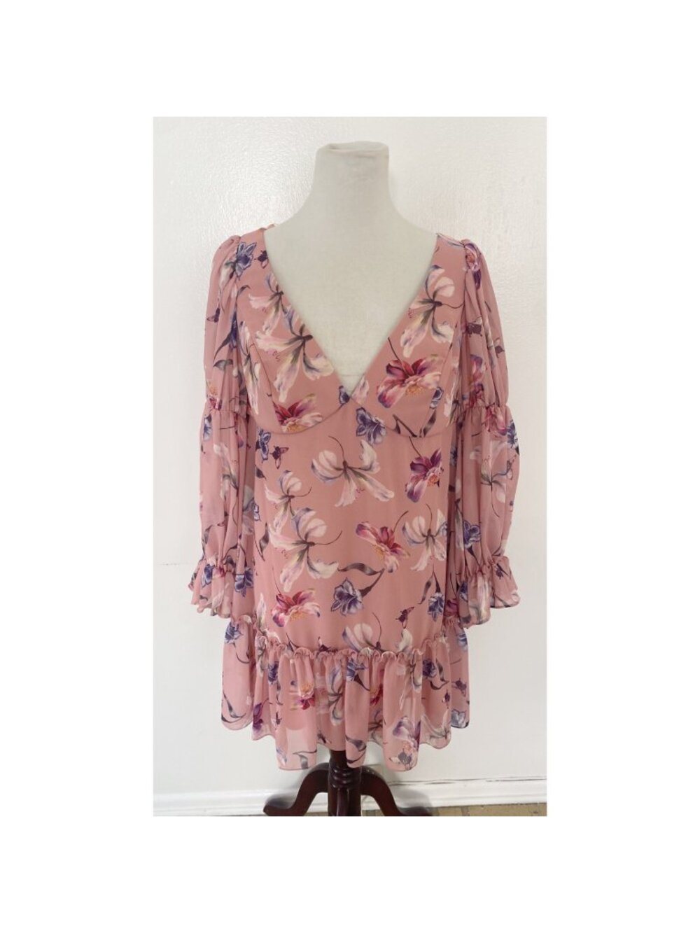 Mac Duggal Floral Butterfly Long Sleeve Dress Pink